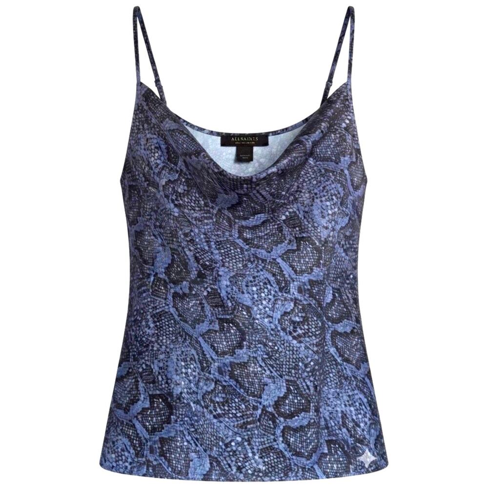 AllSaints Hadley Tamora Blue Snakeskin Camisole Cowl Neck Silk Look NWOT US 4